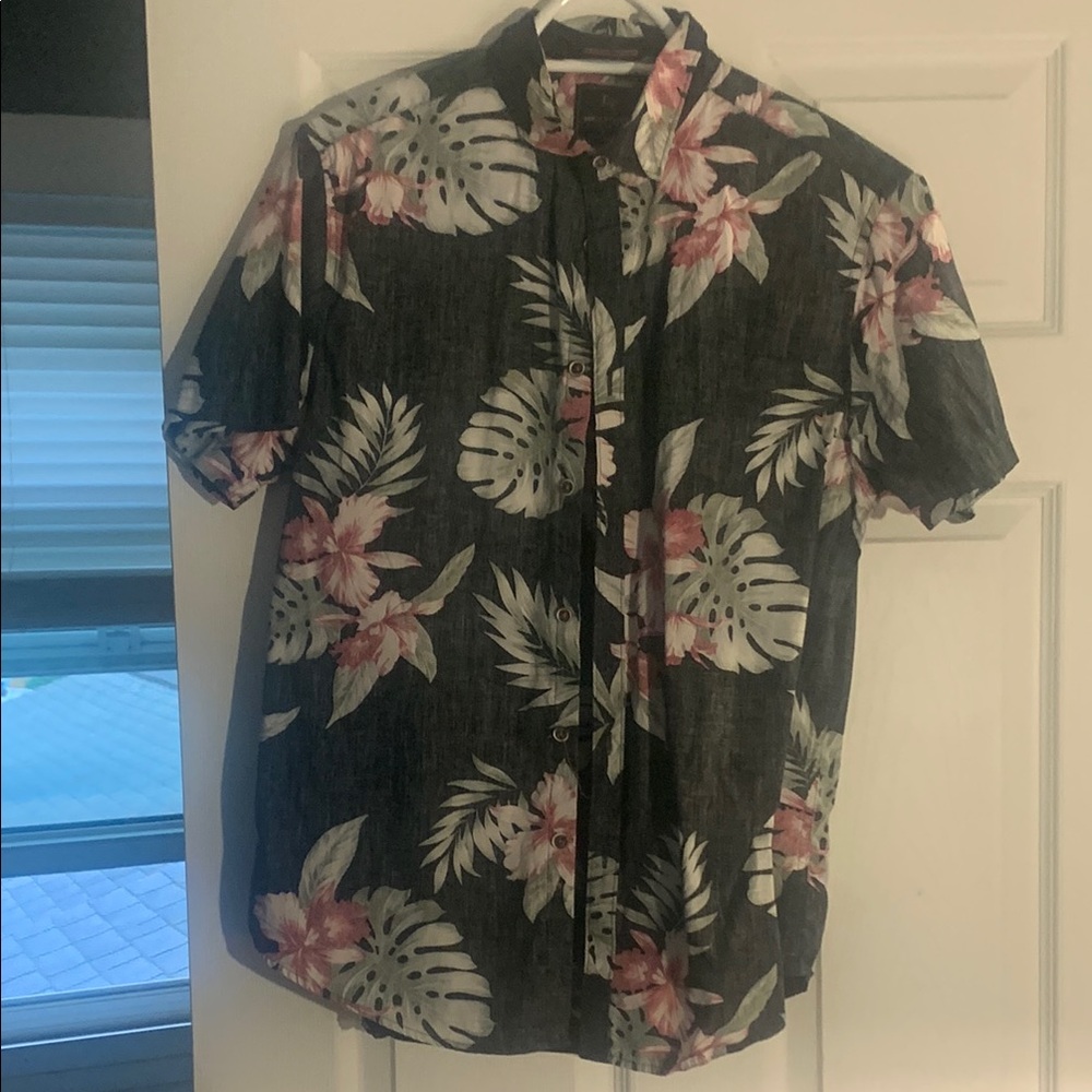 Denim & Flower Black and Pink Floral Casual Shirt